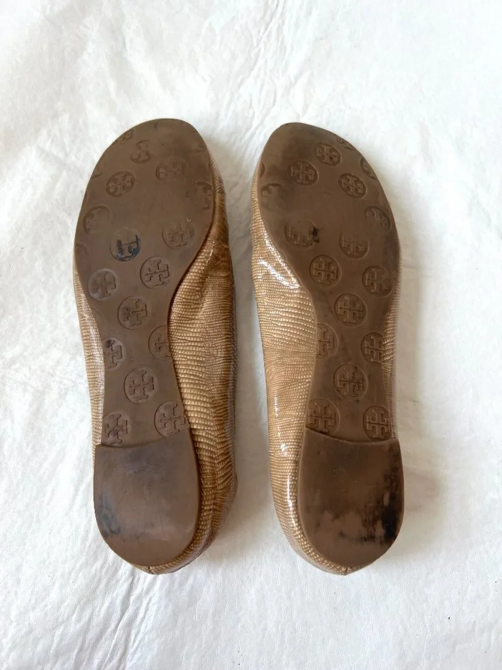 Tory Burch ballet flats womens 9 tan brown leather lizard print slip on shoes